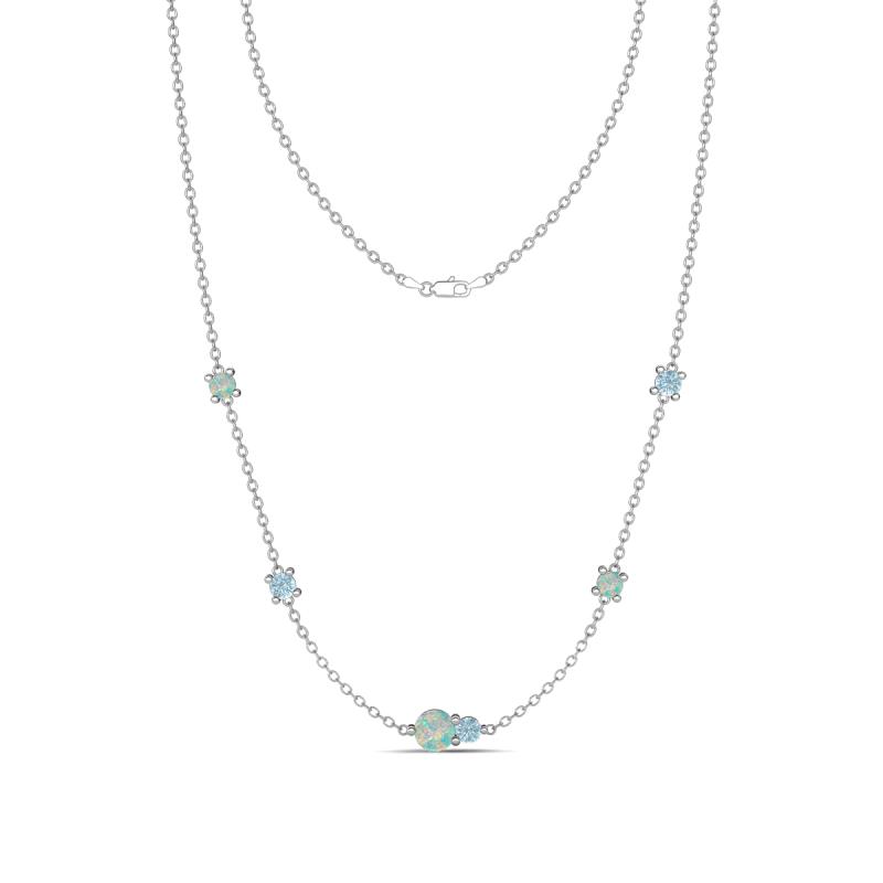 Linea 0.39 ctw Opal (4 mm) and Aquamarine Women Station Necklace 