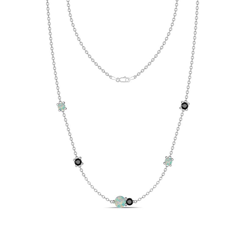 Linea 0.45 ctw Opal (4 mm) and Black Diamond Women Station Necklace 