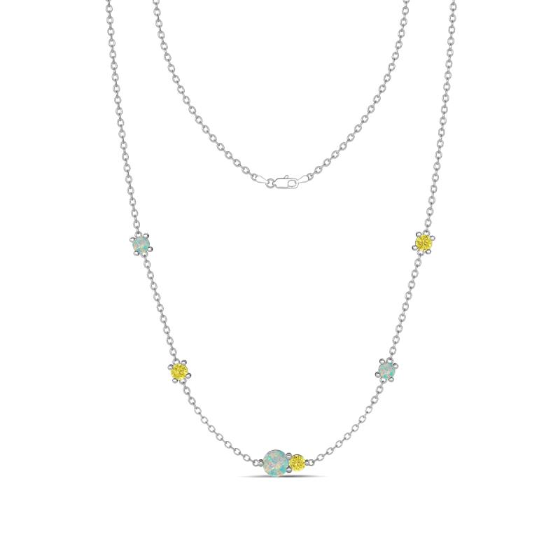 Linea 0.45 ctw Opal (4 mm) and Yellow Diamond Women Station Necklace 