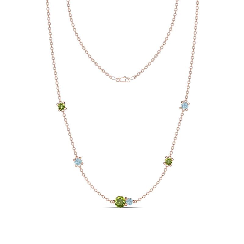 Linea 0.57 ctw Peridot (4 mm) and Aquamarine Women Station Necklace 