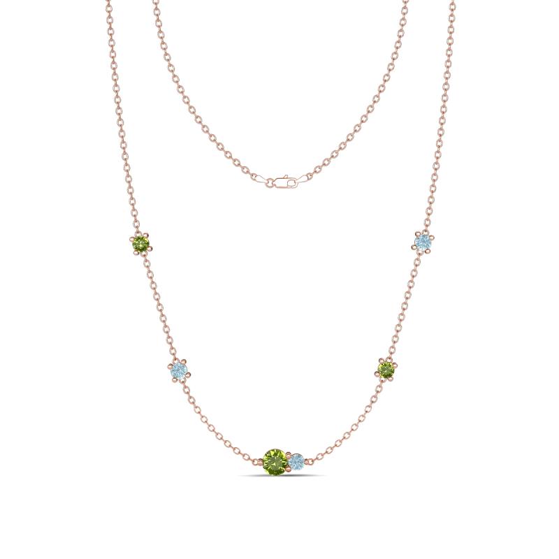 Linea 0.57 ctw Peridot (4 mm) and Aquamarine Women Station Necklace 