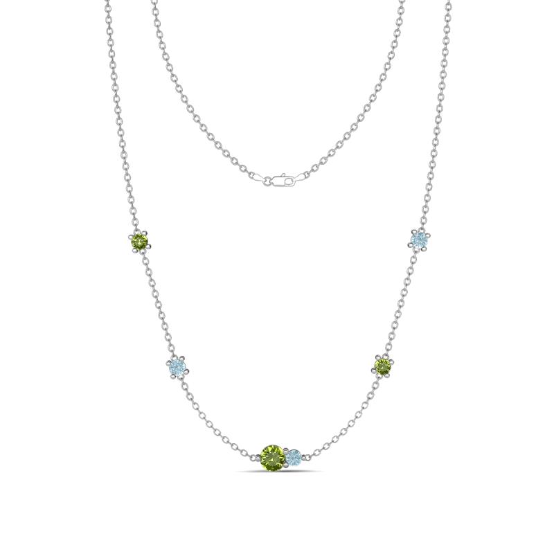 Linea 0.57 ctw Peridot (4 mm) and Aquamarine Women Station Necklace 