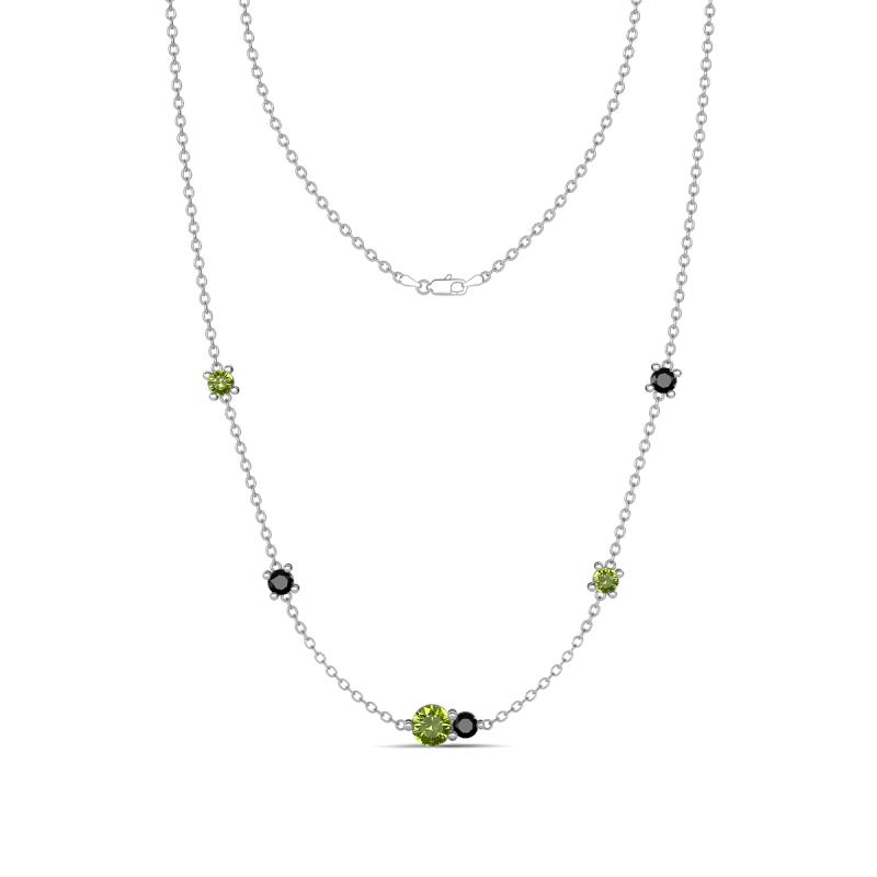 Linea 0.63 ctw Peridot (4 mm) and Black Diamond Women Station Necklace 
