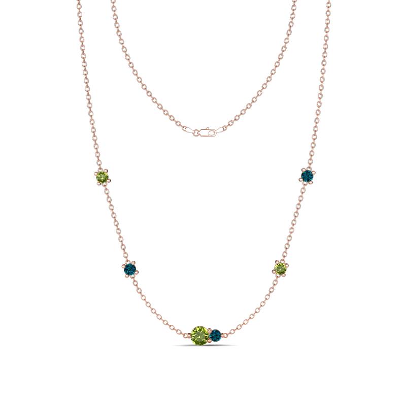 Linea 0.63 ctw Peridot (4 mm) and Blue Diamond Women Station Necklace 