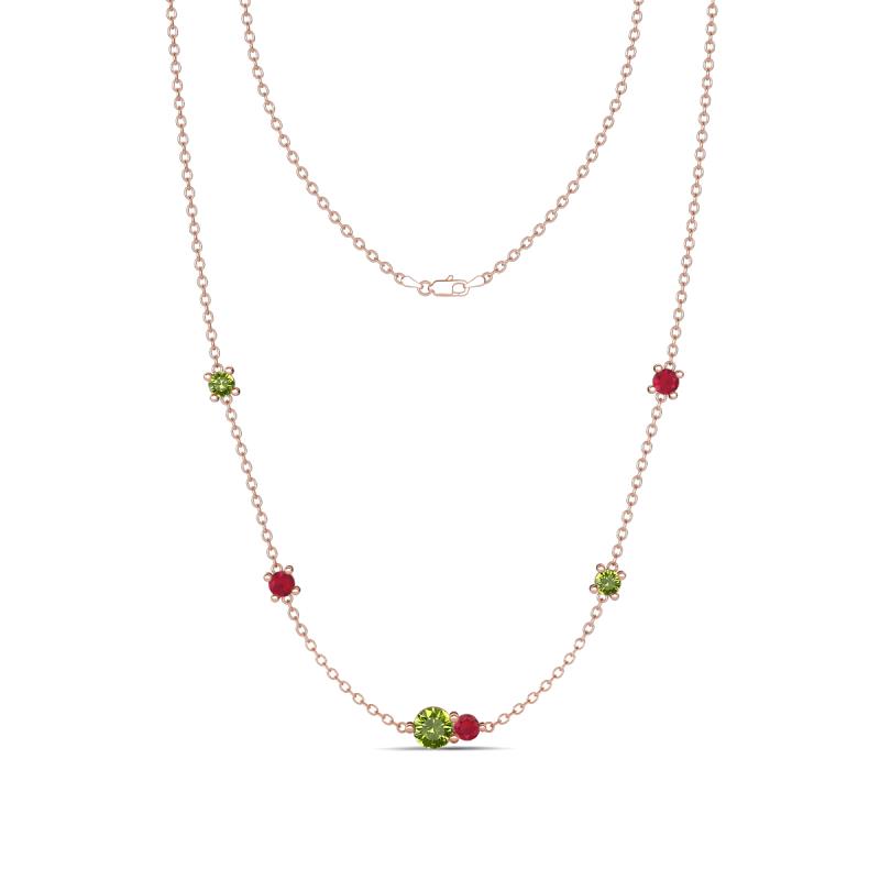 Linea 0.63 ctw Peridot (4 mm) and Ruby Women Station Necklace 