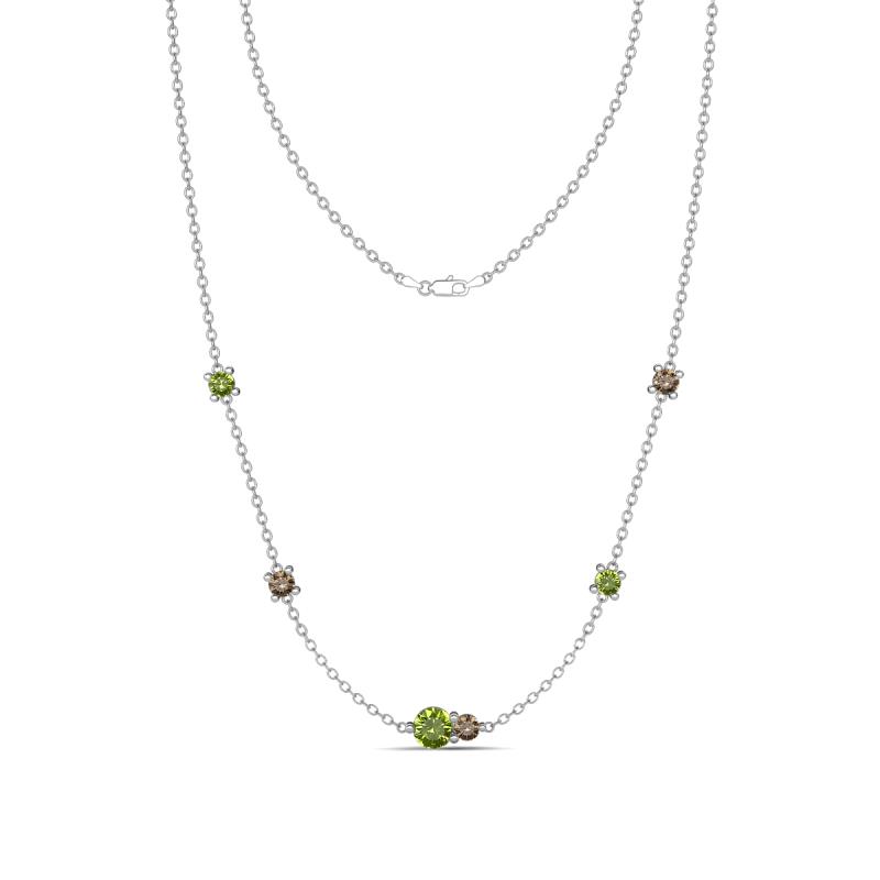 Linea 0.63 ctw Peridot (4 mm) and Smoky Quartz Women Station Necklace 