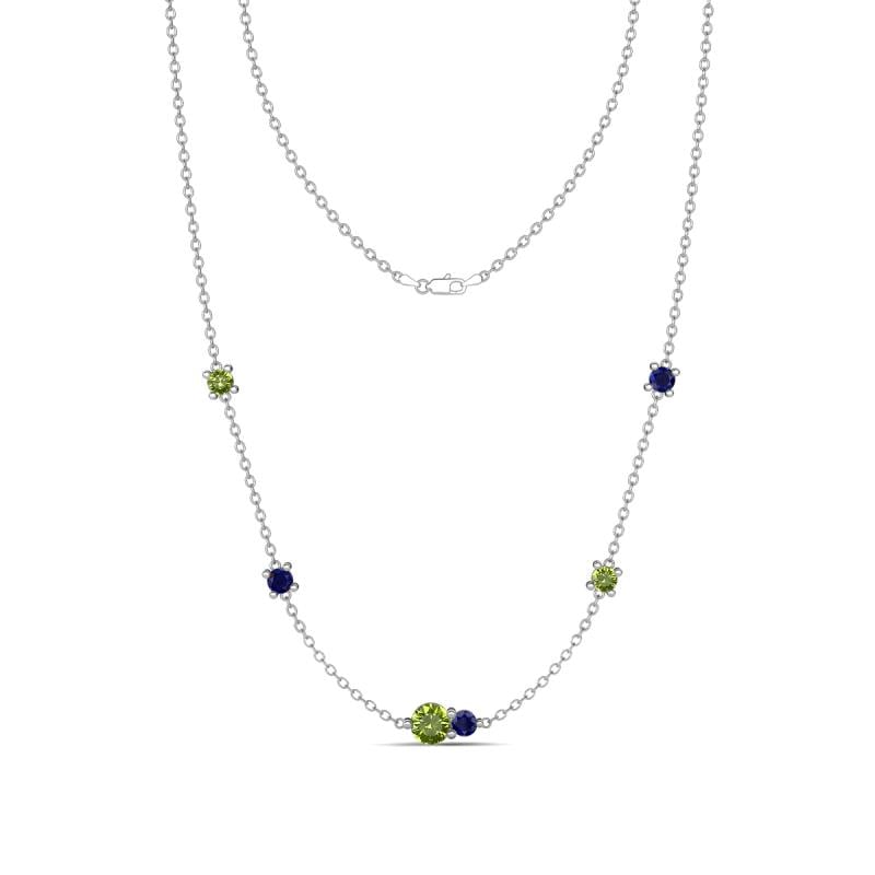 Linea 0.65 ctw Peridot (4 mm) and Blue Sapphire Women Station Necklace 