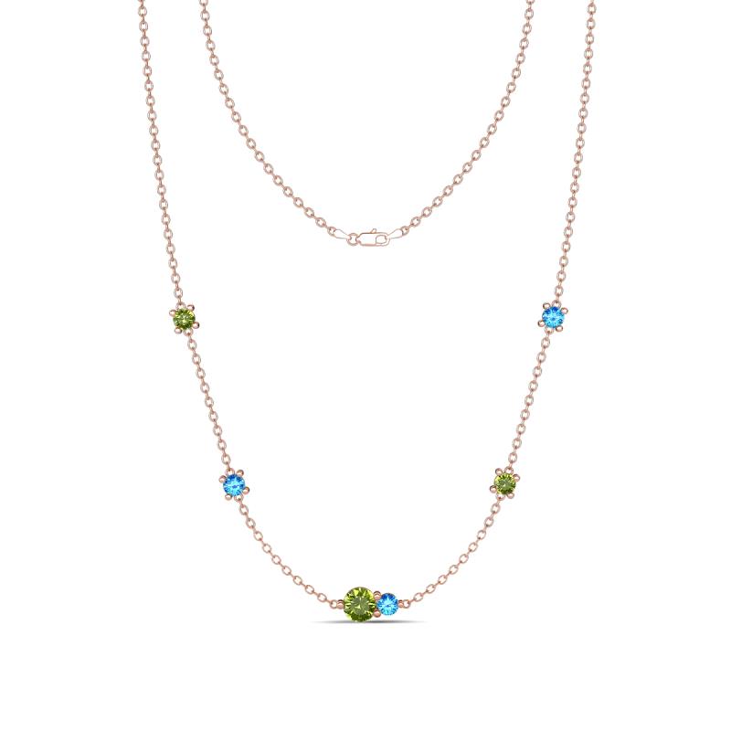 Linea 0.60 ctw Peridot (4 mm) and Blue Topaz Women Station Necklace 