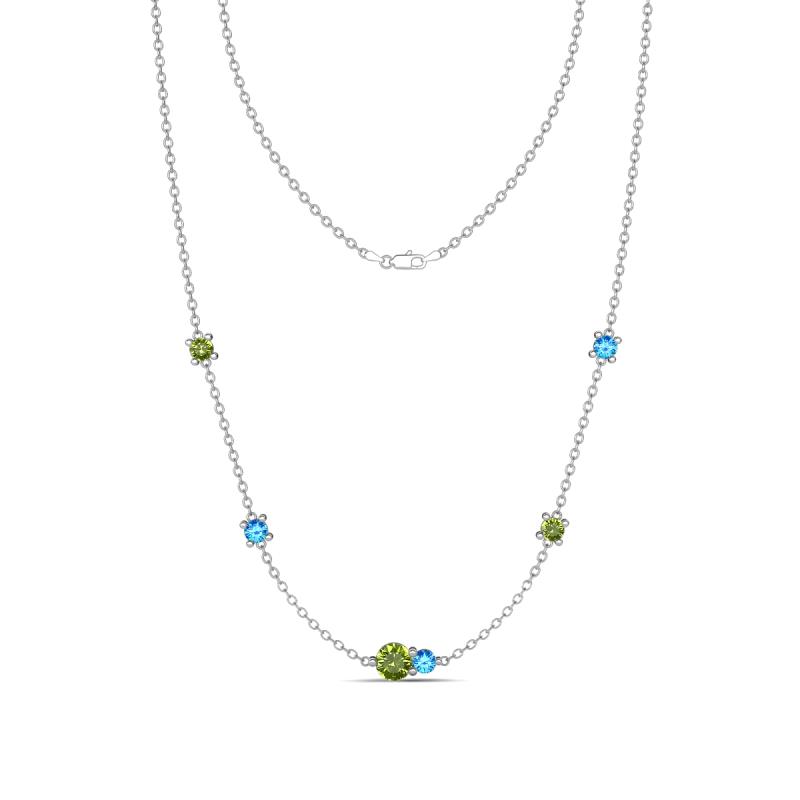 Linea 0.60 ctw Peridot (4 mm) and Blue Topaz Women Station Necklace 