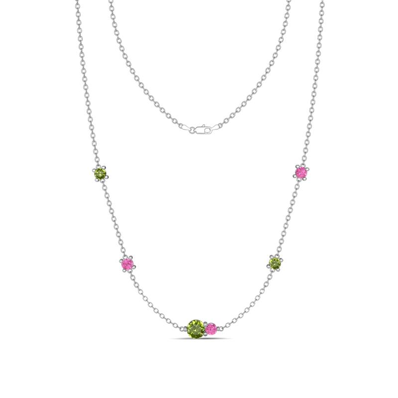 Linea 0.66 ctw Peridot (4 mm) and Pink Sapphire Women Station Necklace 