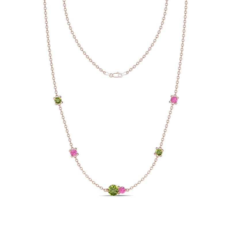 Linea 0.66 ctw Peridot (4 mm) and Pink Sapphire Women Station Necklace 