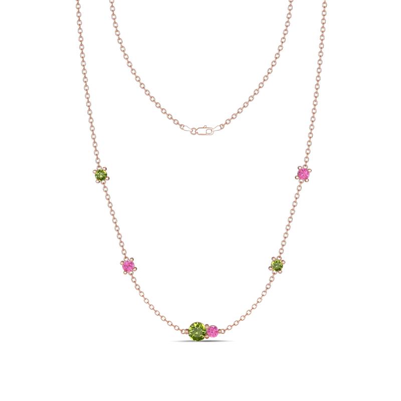Linea 0.66 ctw Peridot (4 mm) and Pink Sapphire Women Station Necklace 
