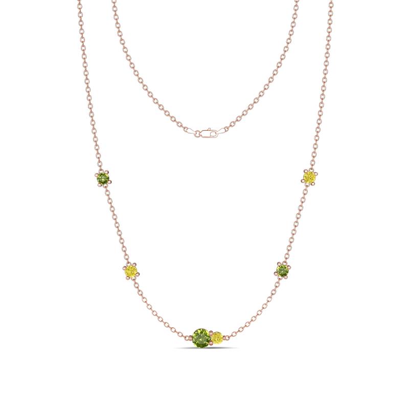 Linea 0.63 ctw Peridot (4 mm) and Yellow Diamond Women Station Necklace 