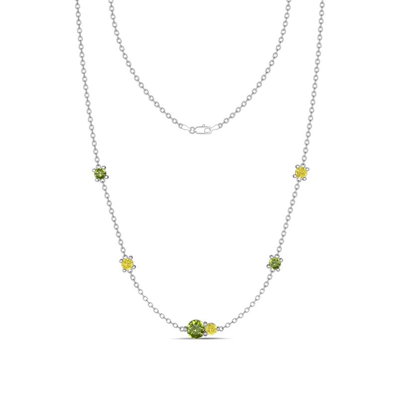 Linea 0.63 ctw Peridot (4 mm) and Yellow Diamond Women Station Necklace 