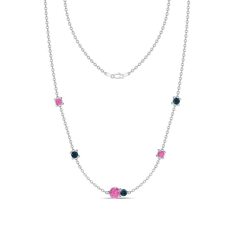 Linea 0.59 ctw Pink Sapphire (4 mm) and London Blue Topaz Women Station Necklace 