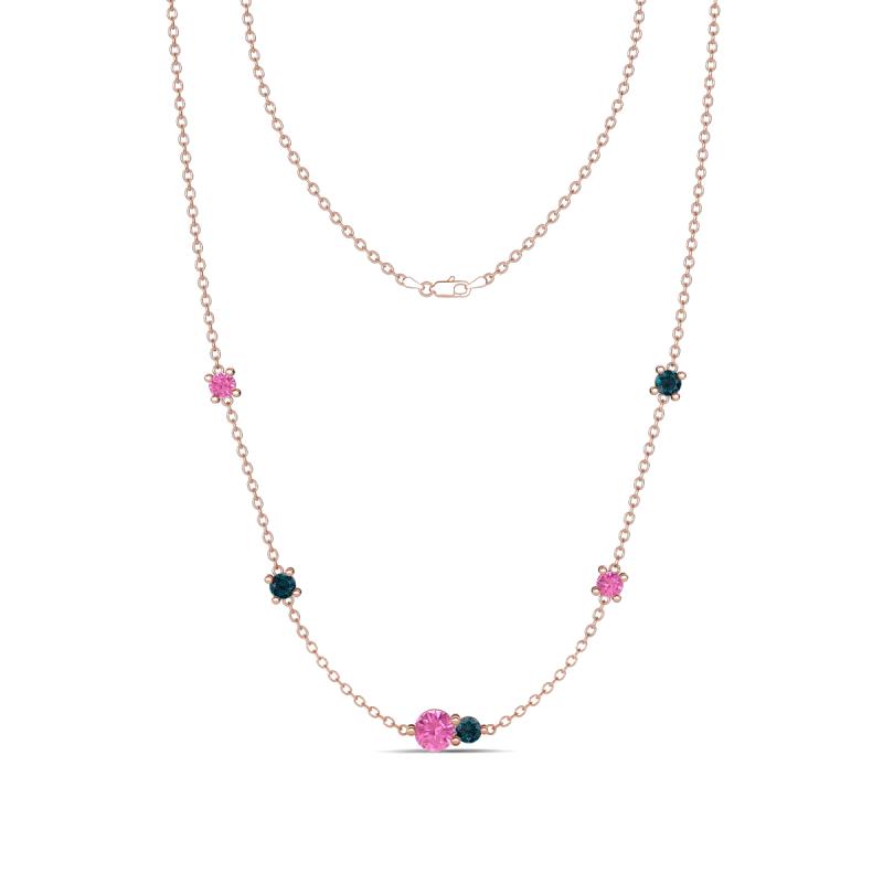 Linea 0.59 ctw Pink Sapphire (4 mm) and London Blue Topaz Women Station Necklace 