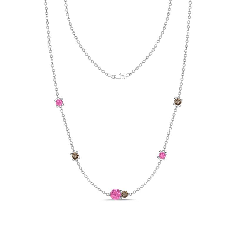 Linea 0.59 ctw Pink Sapphire (4 mm) and Smoky Quartz Women Station Necklace 