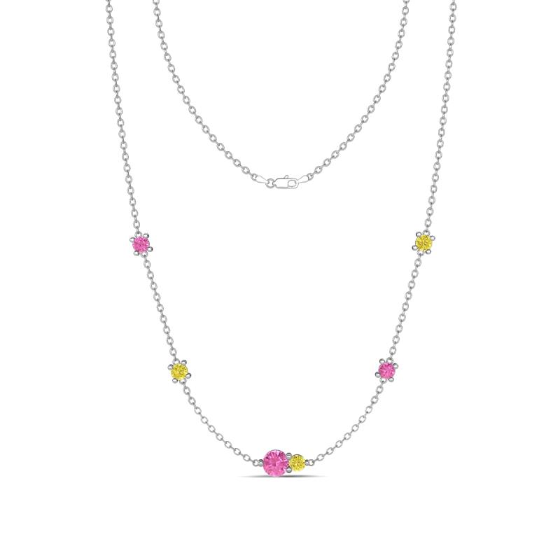 Linea 0.58 ctw Pink Sapphire (4 mm) and Yellow Diamond Women Station Necklace 