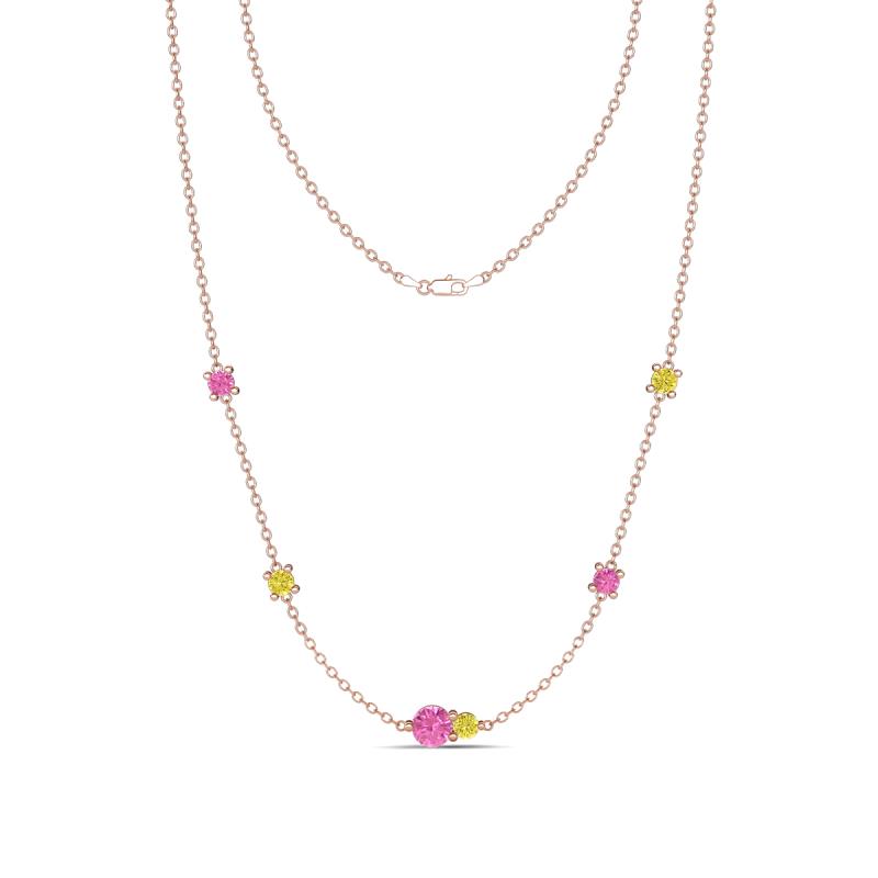 Linea 0.58 ctw Pink Sapphire (4 mm) and Yellow Diamond Women Station Necklace 