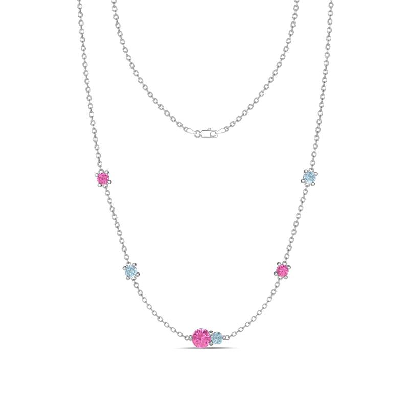 Linea 0.52 ctw Pink Sapphire (4 mm) and Aquamarine Women Station Necklace 