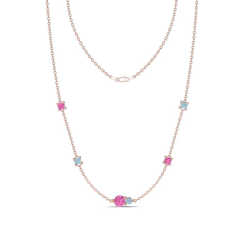 Linea 0.52 ctw Pink Sapphire (4 mm) and Aquamarine Women Station Necklace 