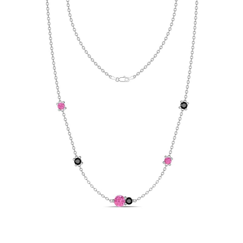 Linea 0.59 ctw Pink Sapphire (4 mm) and Black Diamond Women Station Necklace 