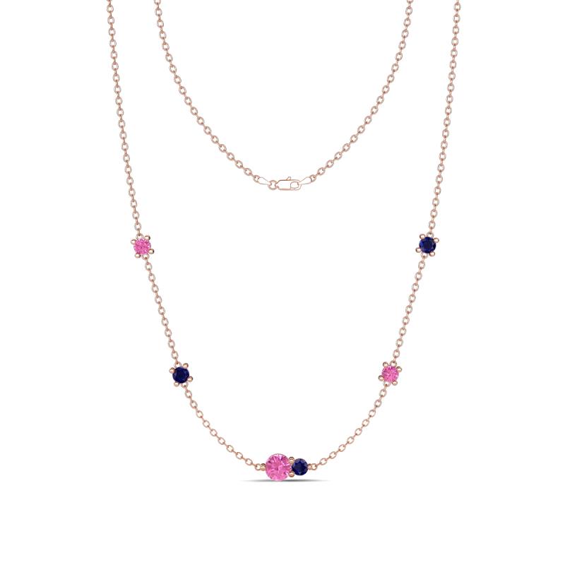 Linea 0.60 ctw Pink Sapphire (4 mm) and Blue Sapphire Women Station Necklace 