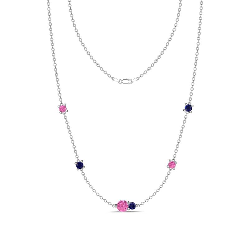 Linea 0.60 ctw Pink Sapphire (4 mm) and Blue Sapphire Women Station Necklace 