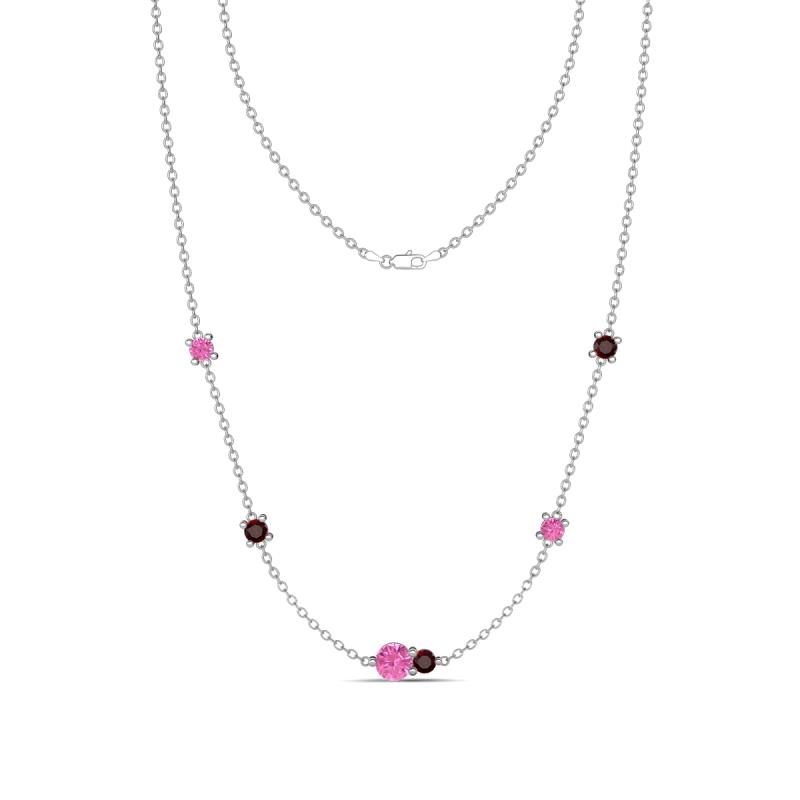 Linea 0.61 ctw Pink Sapphire (4 mm) and Red Garnet Women Station Necklace 
