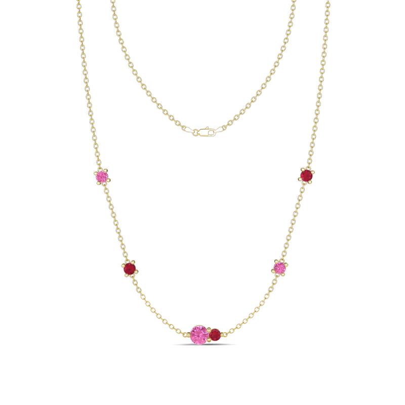 Linea 0.58 ctw Pink Sapphire (4 mm) and Ruby Women Station Necklace 