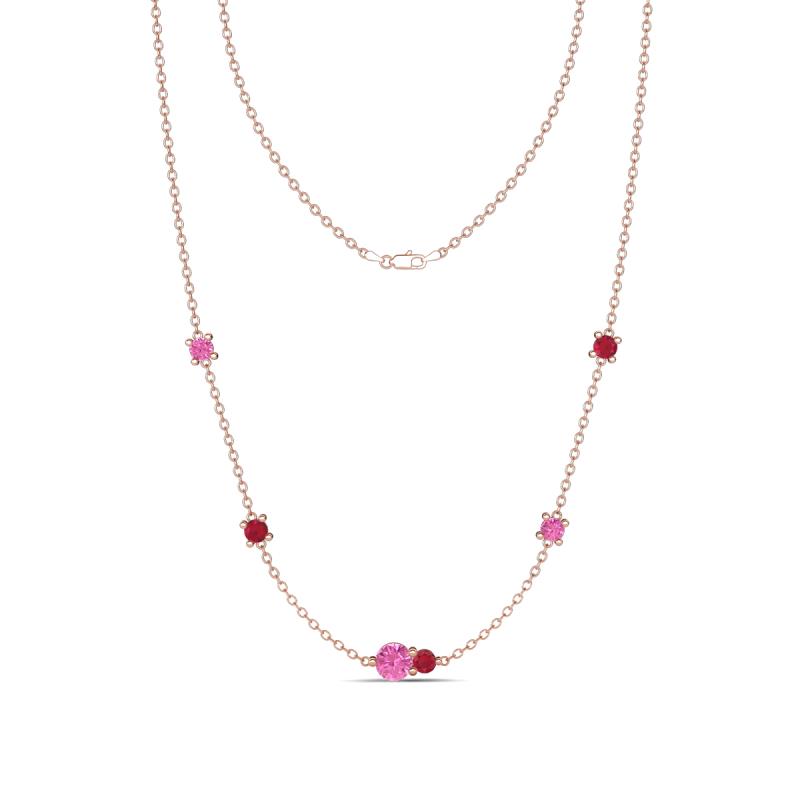 Linea 0.58 ctw Pink Sapphire (4 mm) and Ruby Women Station Necklace 