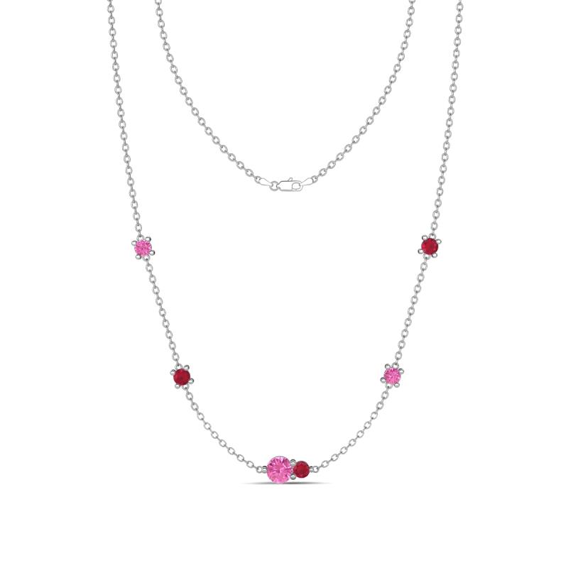 Linea 0.58 ctw Pink Sapphire (4 mm) and Ruby Women Station Necklace 