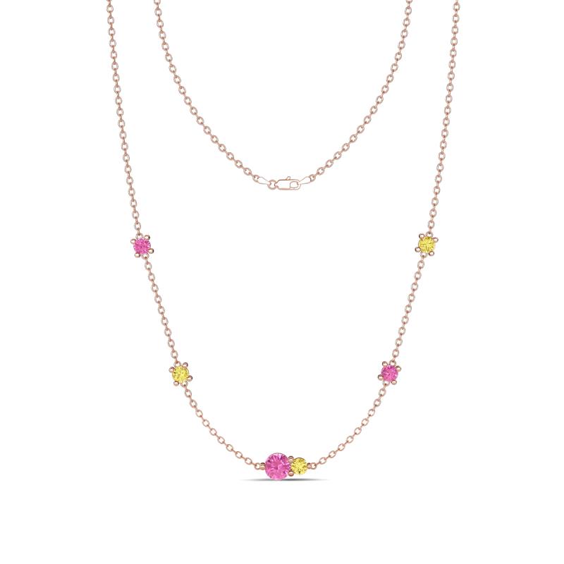 Linea 0.61 ctw Pink Sapphire (4 mm) and Yellow Sapphire Women Station Necklace 