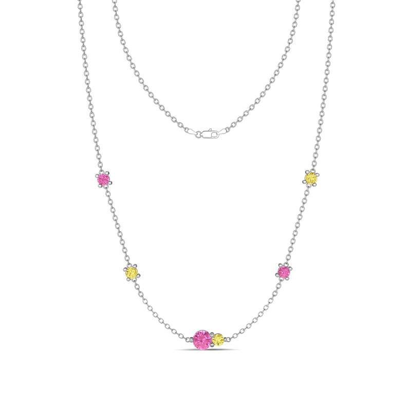 Linea 0.61 ctw Pink Sapphire (4 mm) and Yellow Sapphire Women Station Necklace 
