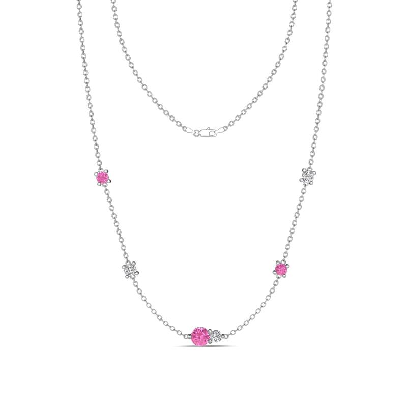 Linea 0.58 ctw Pink Sapphire (4 mm) and Lab Grown Diamond Women Station Necklace 