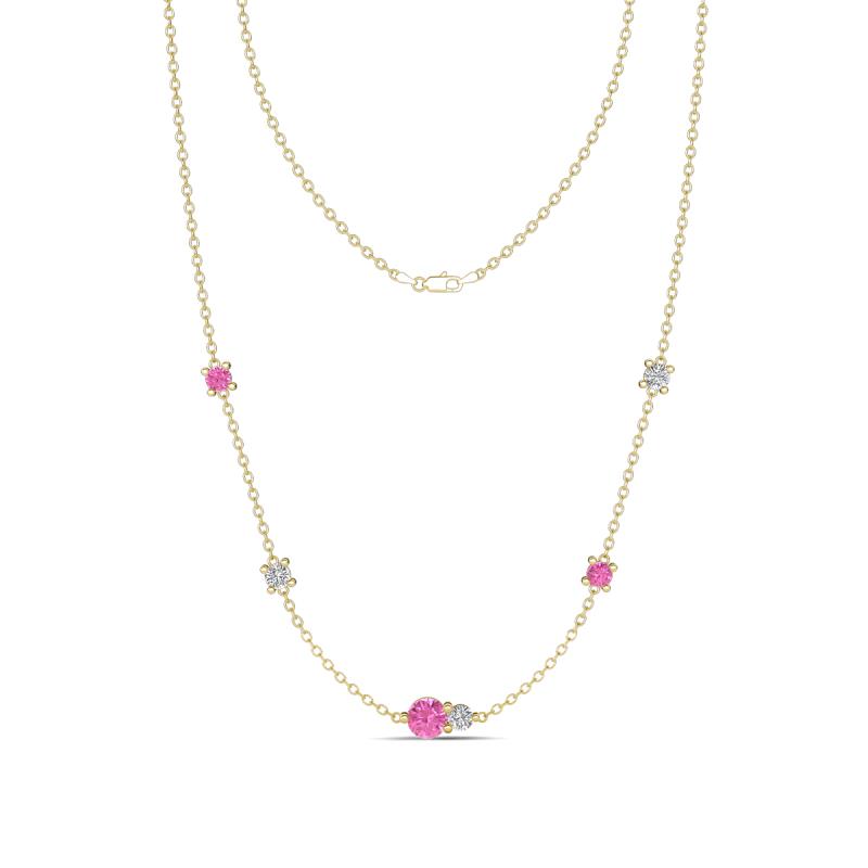 Linea 0.58 ctw Pink Sapphire (4 mm) and Natural Diamond Women Station Necklace 