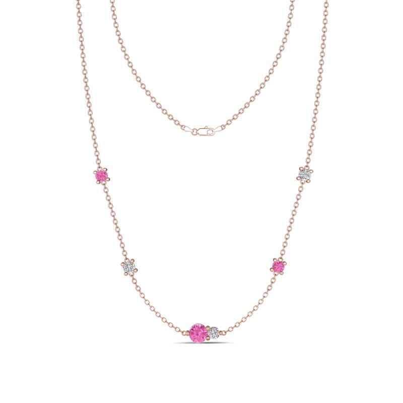 Linea 0.58 ctw Pink Sapphire (4 mm) and Natural Diamond Women Station Necklace 