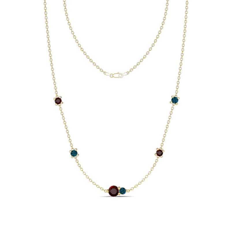 Linea 0.64 ctw Red Garnet (4 mm) and Blue Diamond Women Station Necklace 