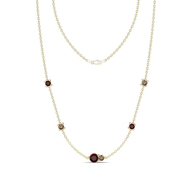Linea 0.64 ctw Red Garnet (4 mm) and Smoky Quartz Women Station Necklace 