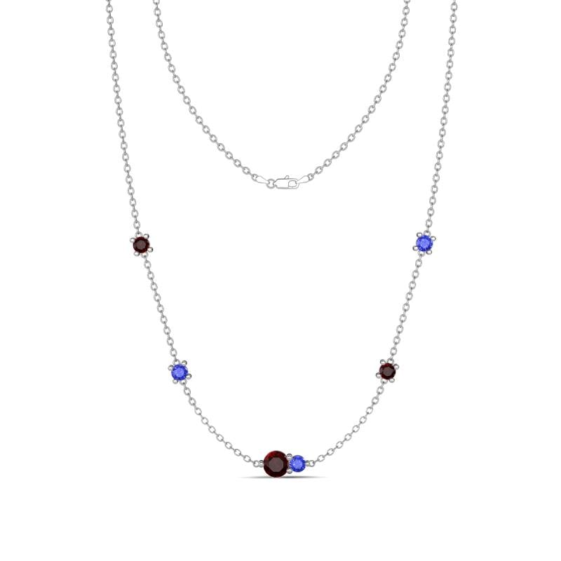 Linea 0.64 ctw Red Garnet (4 mm) and Tanzanite Women Station Necklace 