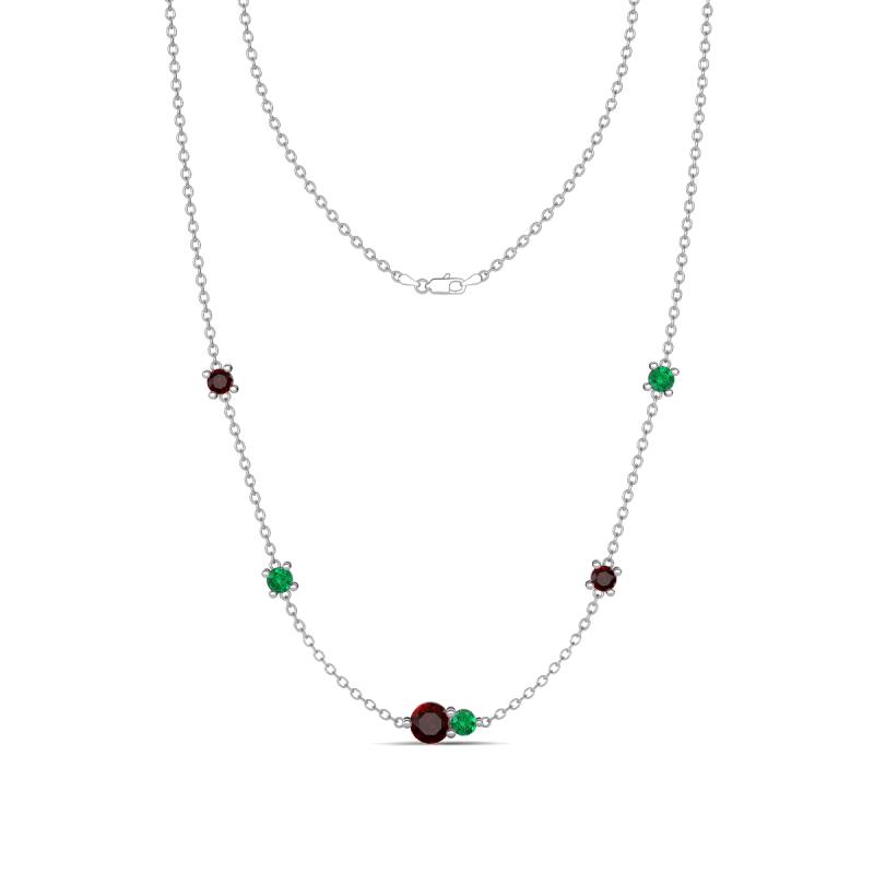 Linea 0.58 ctw Red Garnet (4 mm) and Emerald Women Station Necklace 