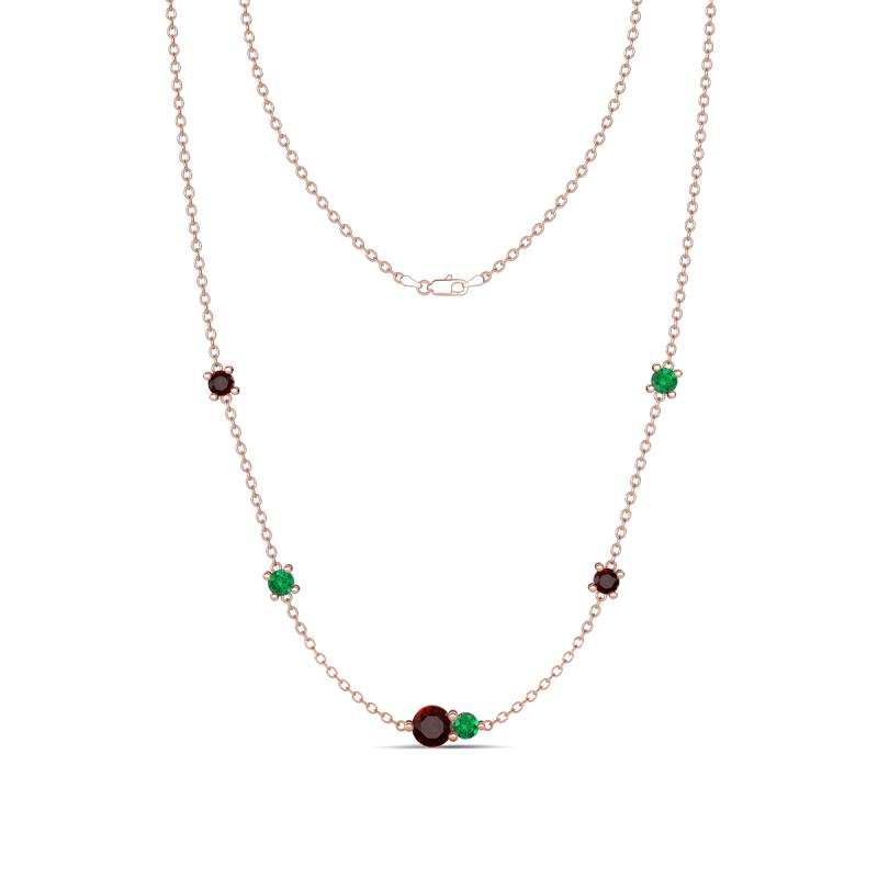 Linea 0.58 ctw Red Garnet (4 mm) and Emerald Women Station Necklace 