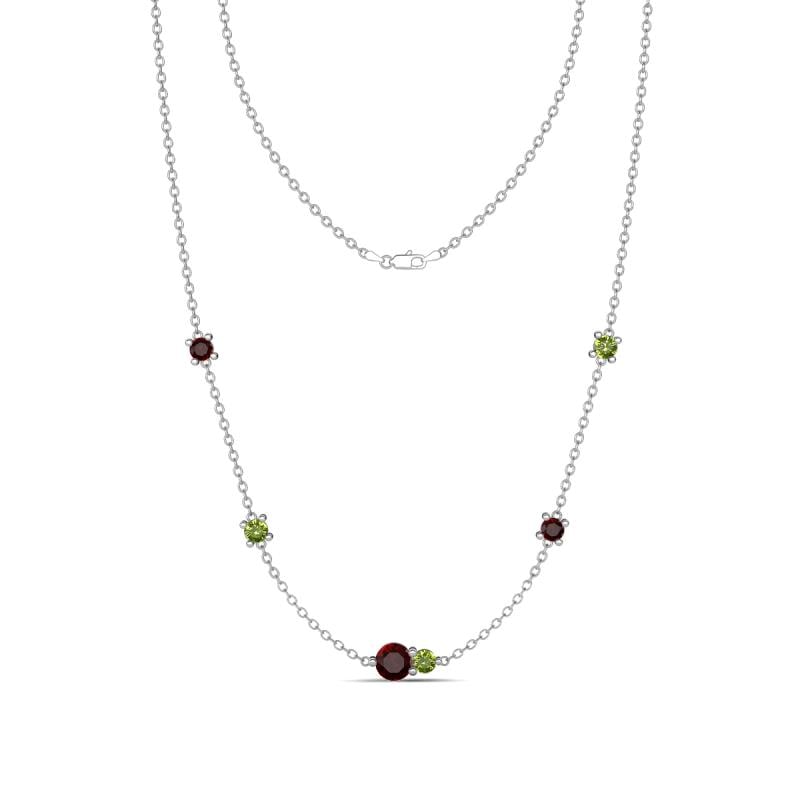 Linea 0.66 ctw Red Garnet (4 mm) and Peridot Women Station Necklace 