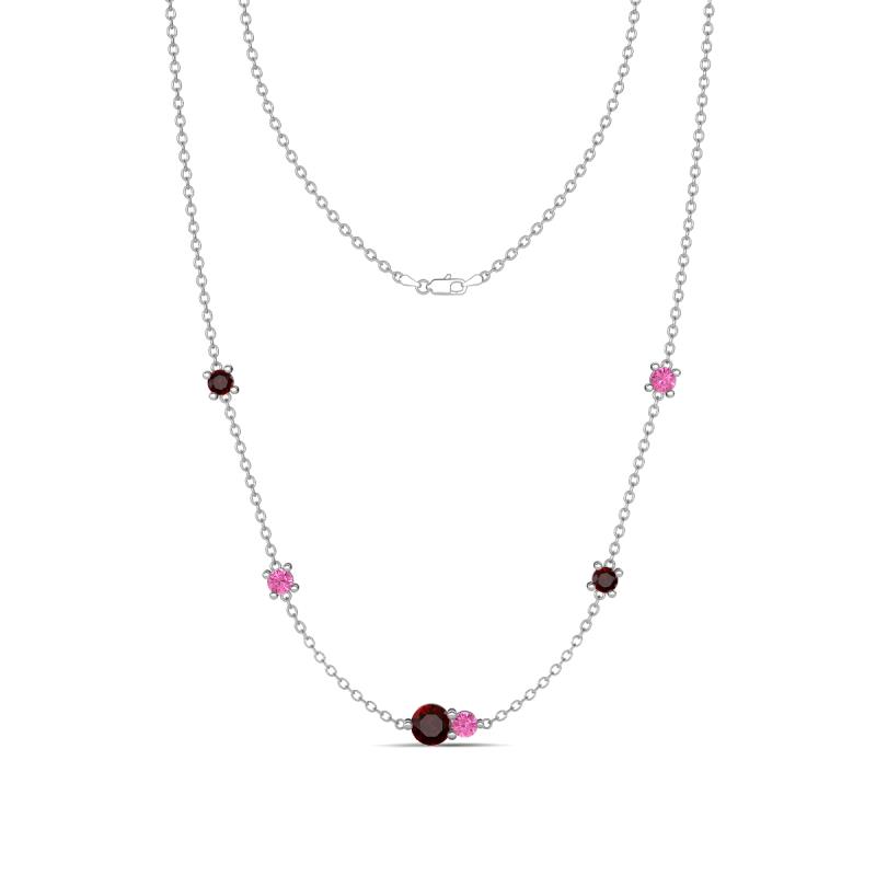 Linea 0.67 ctw Red Garnet (4 mm) and Pink Sapphire Women Station Necklace 