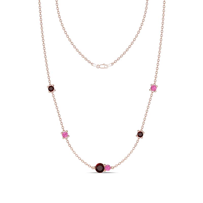 Linea 0.67 ctw Red Garnet (4 mm) and Pink Sapphire Women Station Necklace 