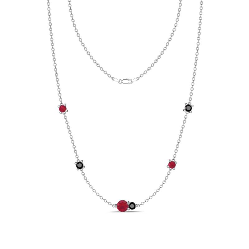 Linea 0.56 ctw Ruby (4 mm) and Black Diamond Women Station Necklace 
