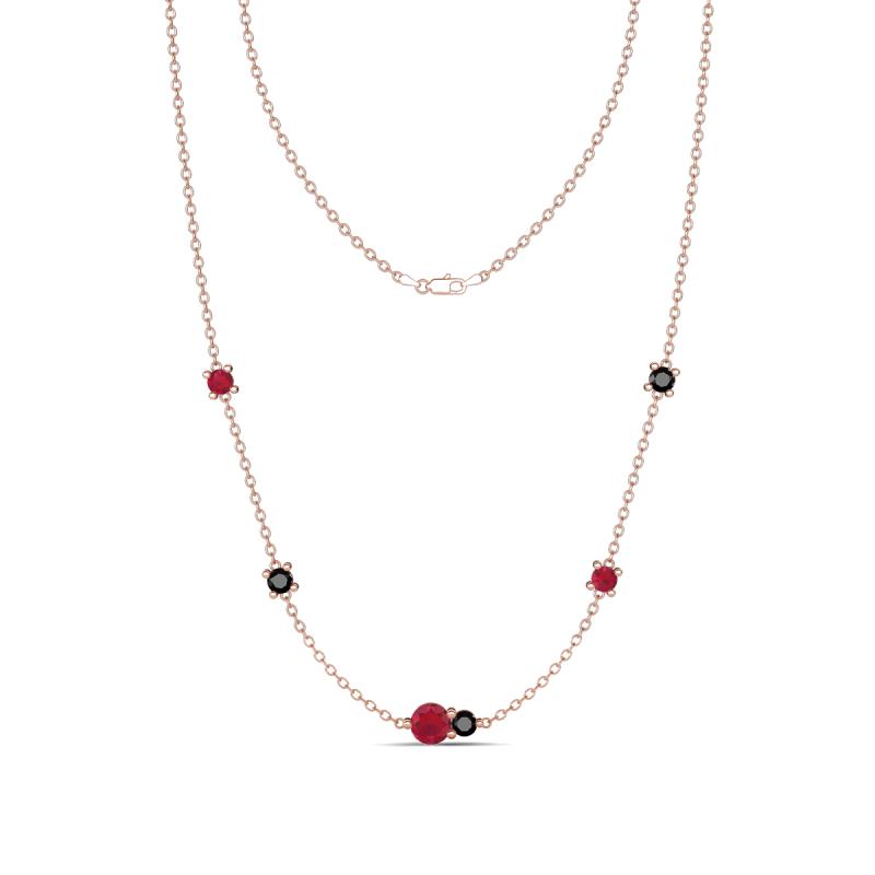 Linea 0.56 ctw Ruby (4 mm) and Black Diamond Women Station Necklace 