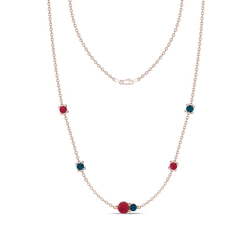 Linea 0.56 ctw Ruby (4 mm) and Blue Diamond Women Station Necklace 
