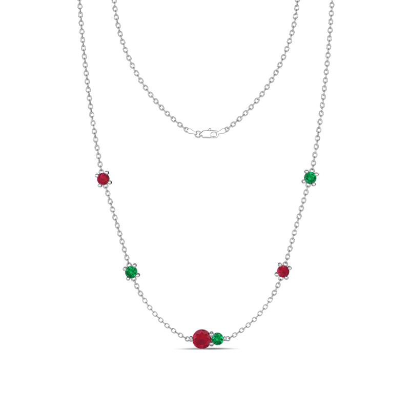 Linea 0.50 ctw Ruby (4 mm) and Emerald Women Station Necklace 