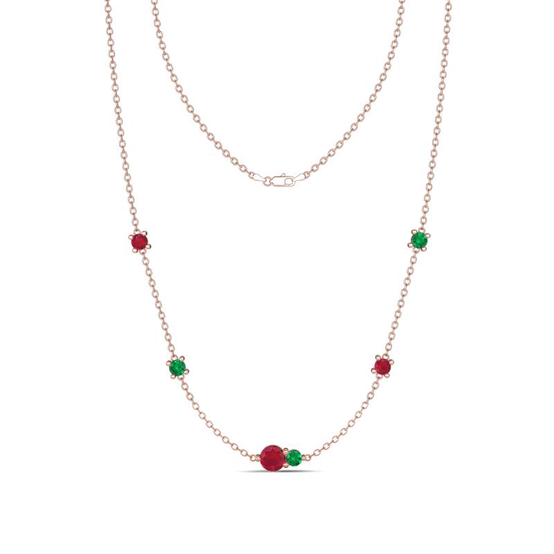 Linea 0.50 ctw Ruby (4 mm) and Emerald Women Station Necklace 